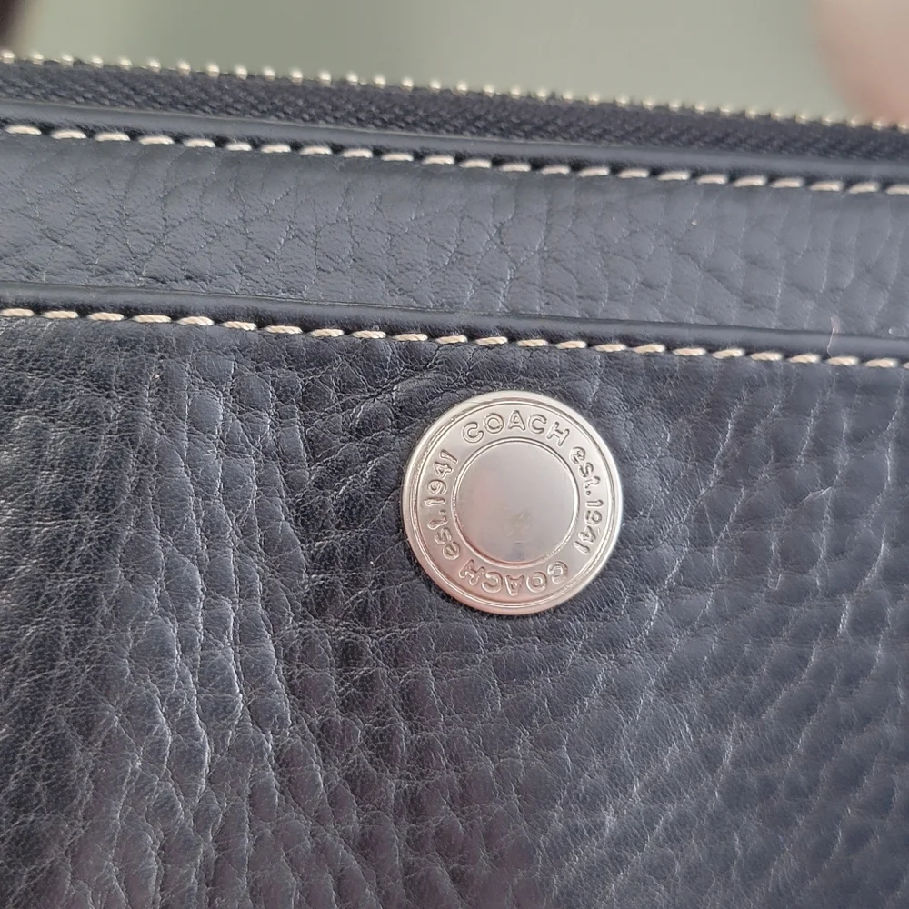 Coach Chelsea Black Pebbled Leather Accordion Zip Around Wallet